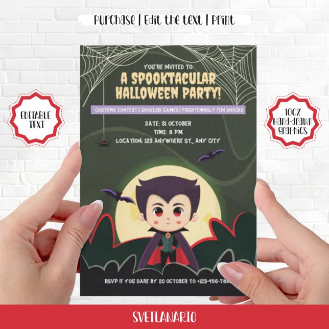 Invitación a la fiesta de Halloween de un niño peq (Cute Little Vampire Halloween Party Invitation)