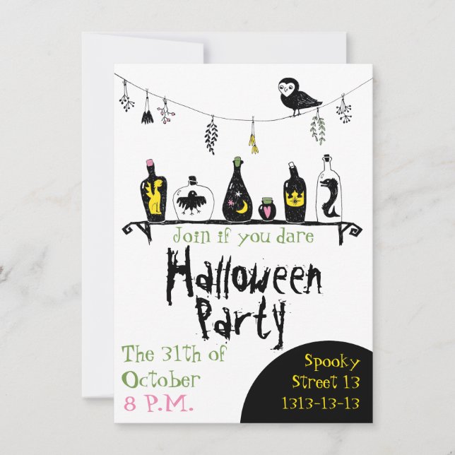 Invitación a la fiesta de Halloween de una chica l (Anverso)