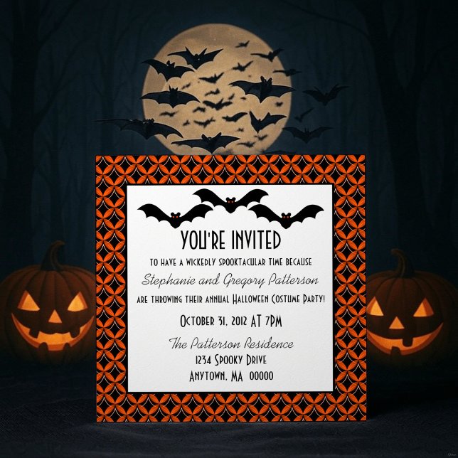 Invitación a la fiesta de Halloween de Uptown Glam (Uptown Glam Bats Halloween Party Invite)