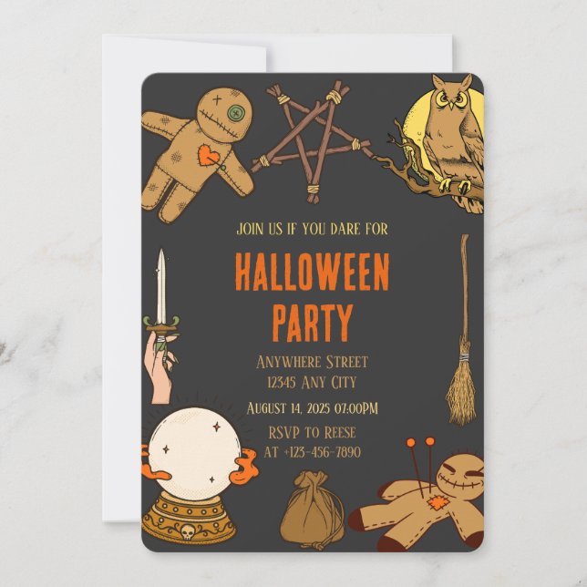 Invitación a la fiesta de Halloween de Woody Witch (Anverso)