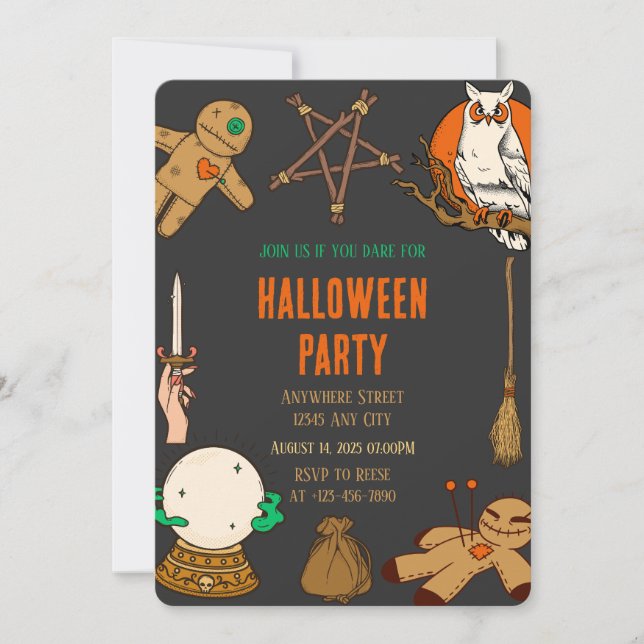 Invitación a la fiesta de Halloween de Woody Witch (Anverso)