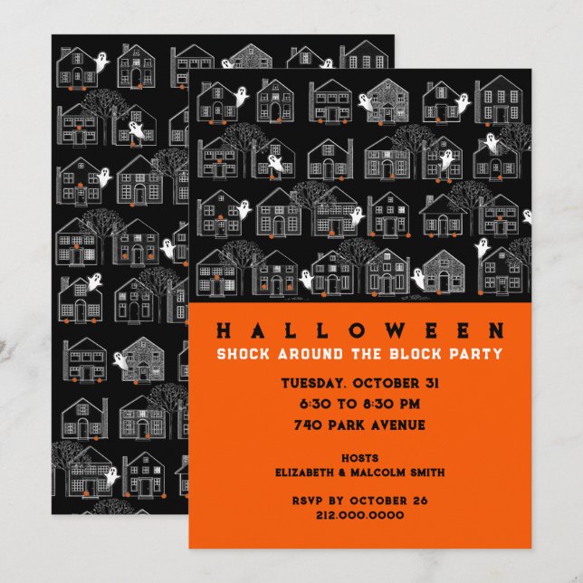 Invitación a la fiesta de Halloween del barrio (Anverso / Reverso)