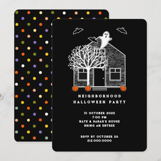Invitación a la fiesta de Halloween del barrio (Anverso / Reverso)