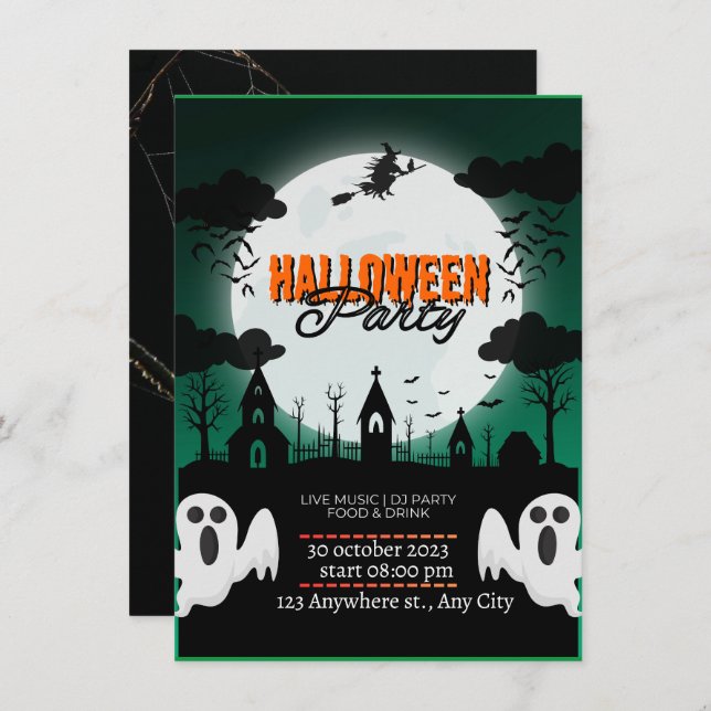 Invitación a la fiesta de Halloween del castillo d (Anverso / Reverso)
