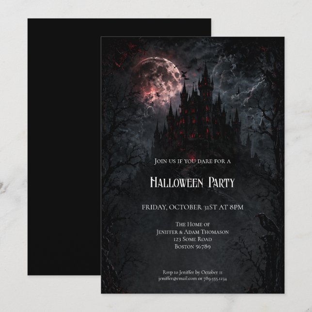 invitación a la fiesta de Halloween del castillo e (Anverso / Reverso)