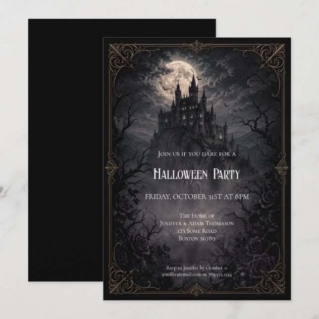invitación a la fiesta de Halloween del castillo e (Anverso / Reverso)