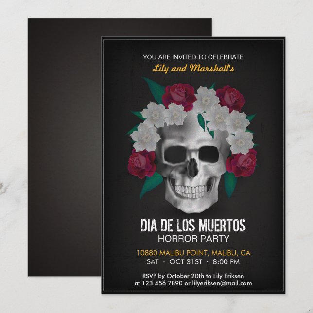 Invitación a la fiesta de Halloween del Día de los (Anverso / Reverso)