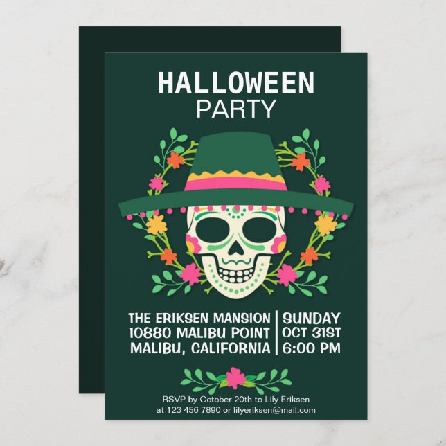 Invitación a la fiesta de Halloween del Día de los (Anverso / Reverso)