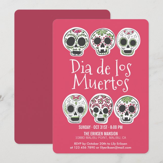 Invitación a la fiesta de Halloween del Día de los (Anverso / Reverso)
