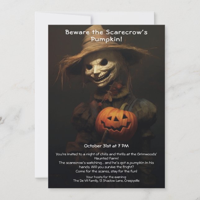 Invitación a la fiesta de Halloween del espantapáj (Anverso)