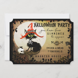 Invitación a la fiesta de Halloween del gato negro