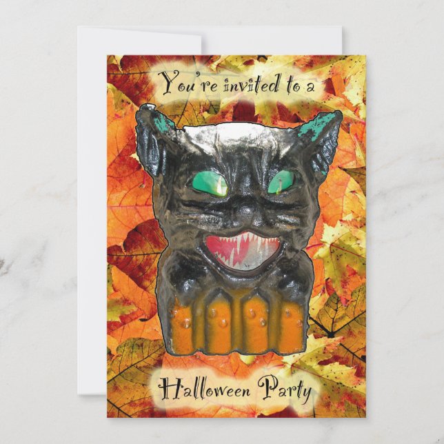 Invitación a la fiesta de Halloween del gato Papie (Anverso)