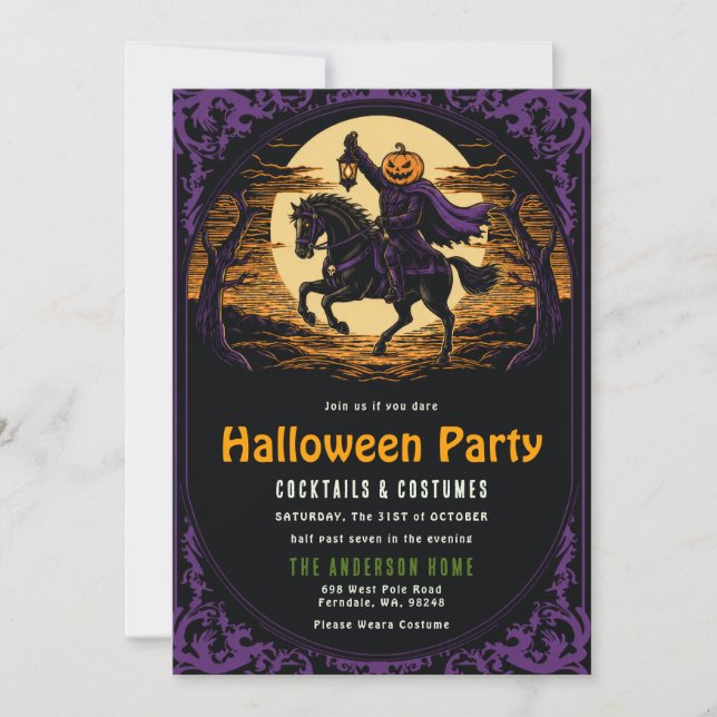 Invitación a la fiesta de Halloween del jinete de  (Anverso)