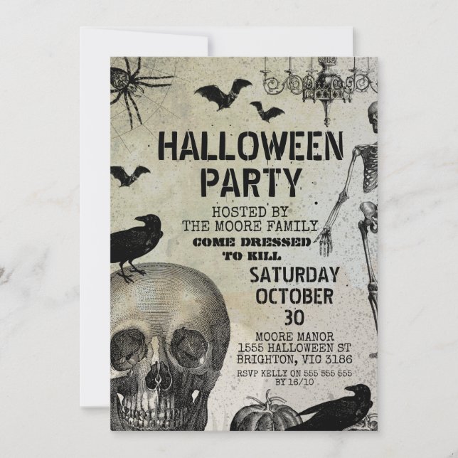 Invitación a la fiesta de Halloween del Viejo Crow (Anverso)