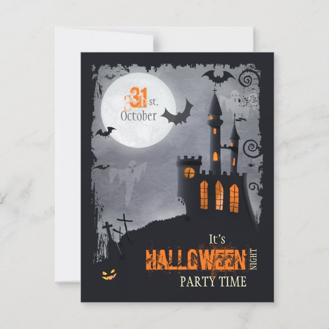 Invitación a la fiesta de Halloween (delante y atr (Anverso)