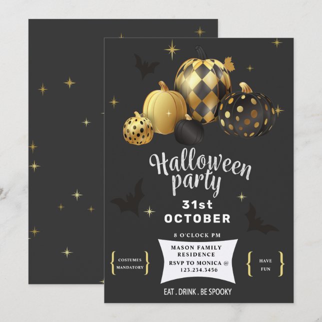 Invitación a la fiesta de Halloween elegante de ca (Anverso / Reverso)