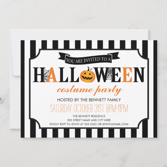 Invitación a la fiesta de Halloween en blanco y ne (Anverso)