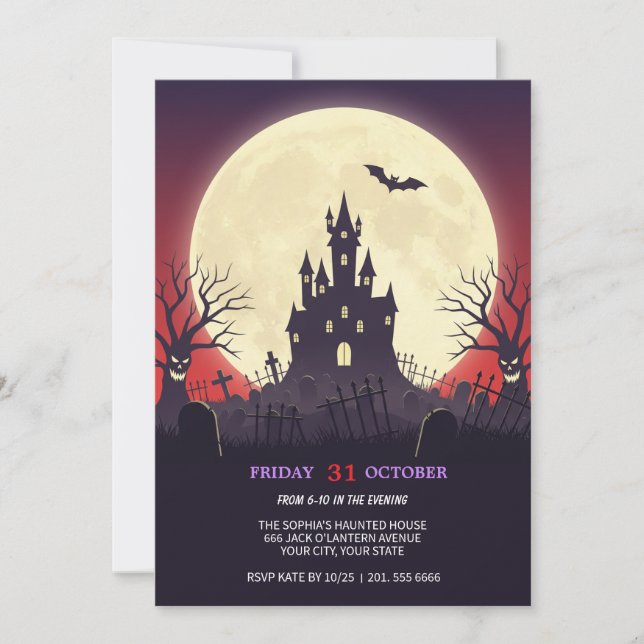 Invitación a la fiesta de Halloween en el castillo (Anverso)