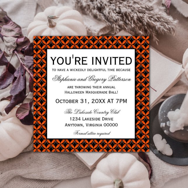 Invitación a la fiesta de Halloween en el centro d (Uptown Glam Fancy Halloween Party Invitation)