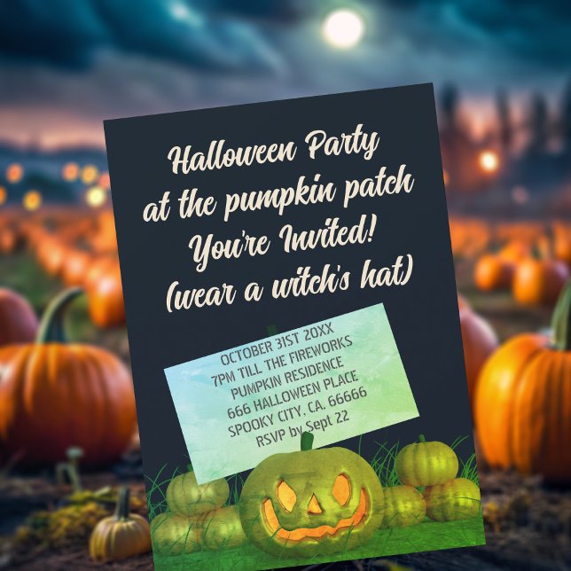Invitación a la fiesta de Halloween en la parcela  (Spooky pumpkin patch party invitation just for you)