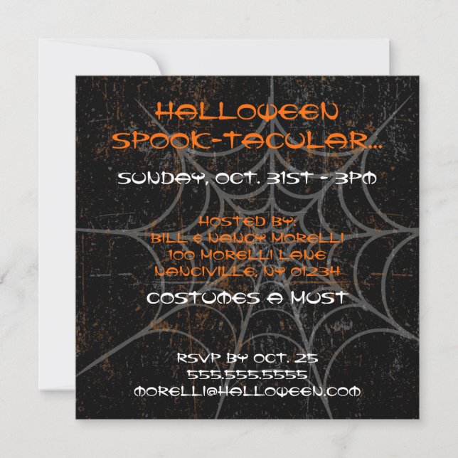 Invitación a la fiesta de Halloween en Spiderweb (Anverso)