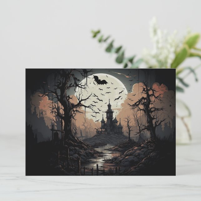 Invitación a la fiesta de Halloween en Spooky Wood (Anverso de pie)