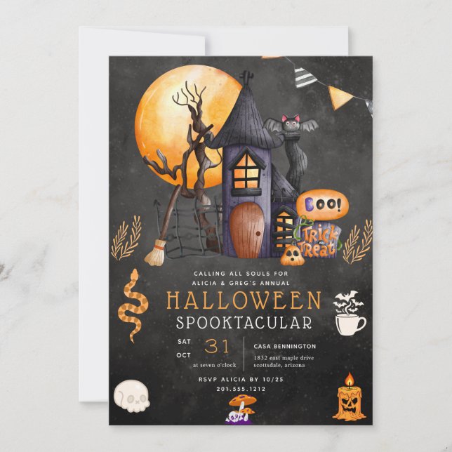 Invitación a la fiesta de Halloween en una casa em (Anverso)