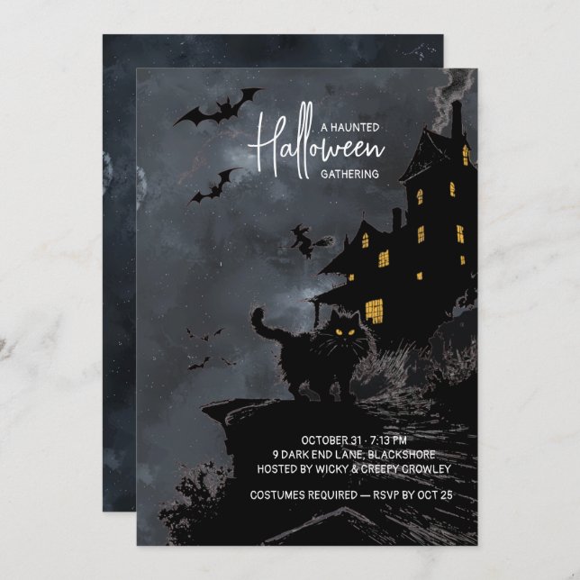 Invitación a la Fiesta de Halloween en una Casa Em (Anverso / Reverso)