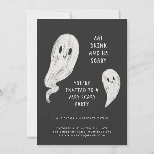 Invitación a la fiesta de halloween familiar moder (Anverso)