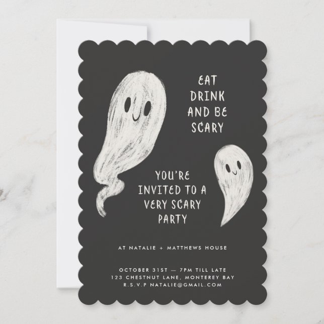 Invitación a la fiesta de halloween familiar moder (Anverso)