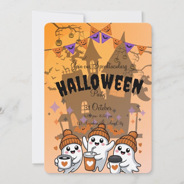 Invitación a la fiesta de Halloween fantasma (Anverso)