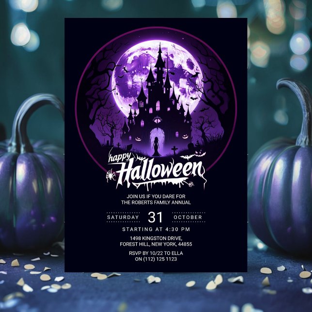 Invitación a la fiesta de Halloween feliz | Morado (Subido por el creador)