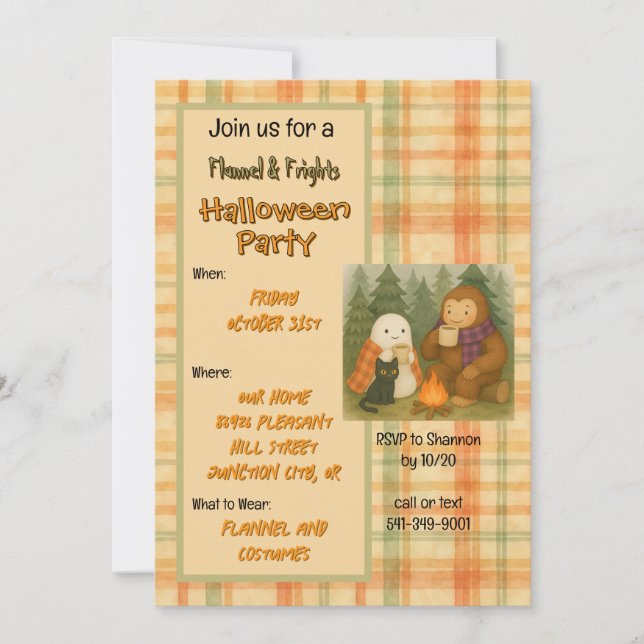Invitación a la fiesta de Halloween Flannel & Frig (Anverso)