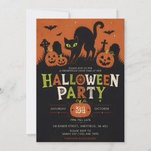 invitación a la fiesta de Halloween - Gato Negro