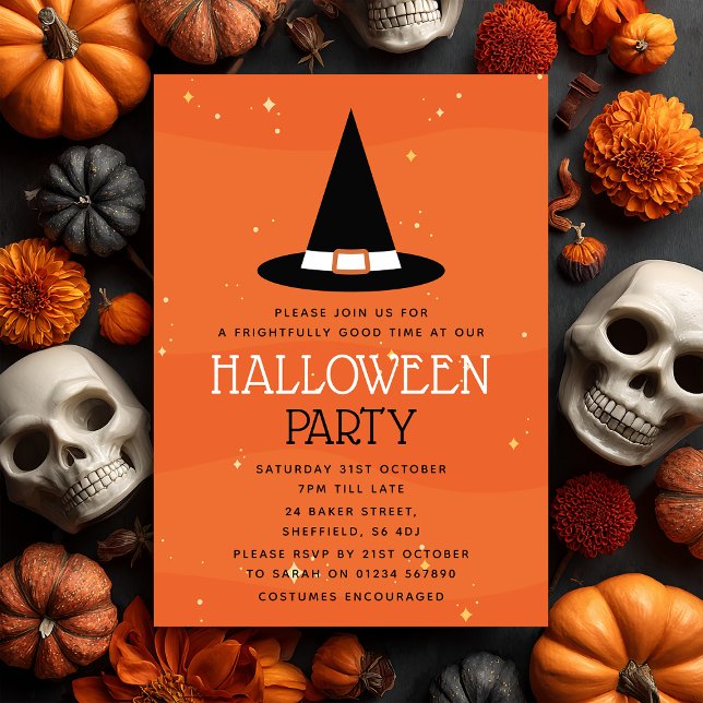 Invitación a la fiesta de Halloween - Gorra de bru (Join us for a wicked good time 🕸️ Celebrate Halloween in style with this fun witches hat invite!)