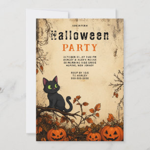 Invitación a la fiesta de Halloween gótica del gat