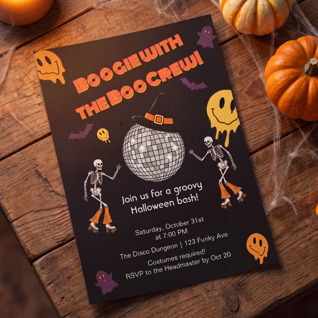 Invitación a la fiesta de Halloween Groovy Retro D (Subido por el creador)
