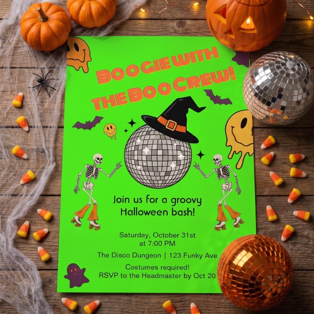Invitación a la fiesta de Halloween Groovy Retro D (Subido por el creador)