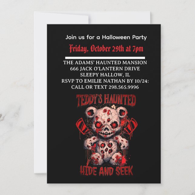 Invitación a la fiesta de Halloween Haunted Teddy (Anverso)