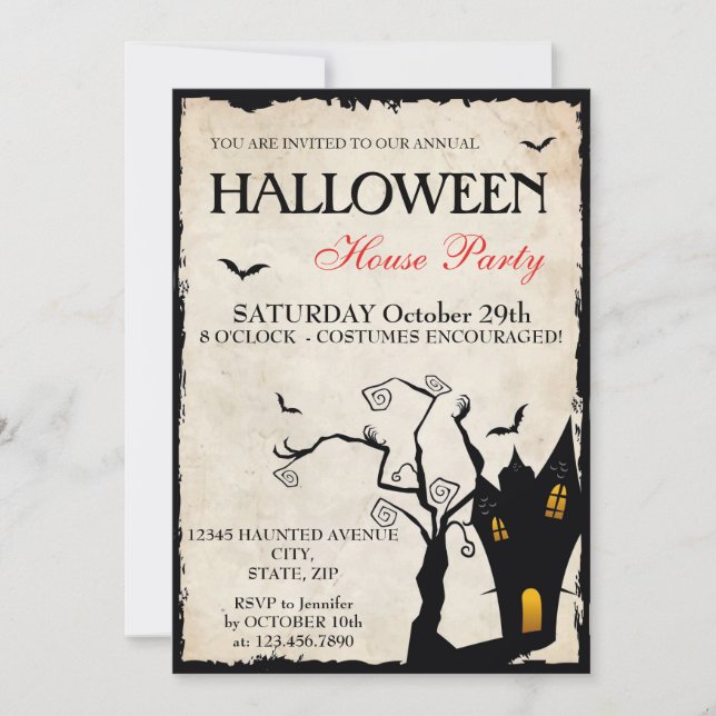 Invitación a la fiesta de Halloween House (Anverso)