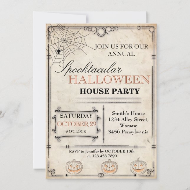 Invitación a la fiesta de Halloween House (Anverso)