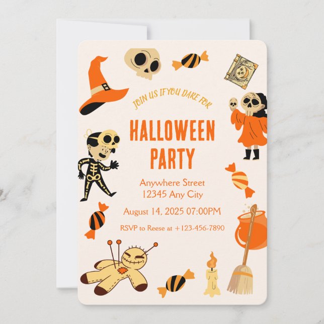 Invitación a la fiesta de Halloween infantil espel (Anverso)