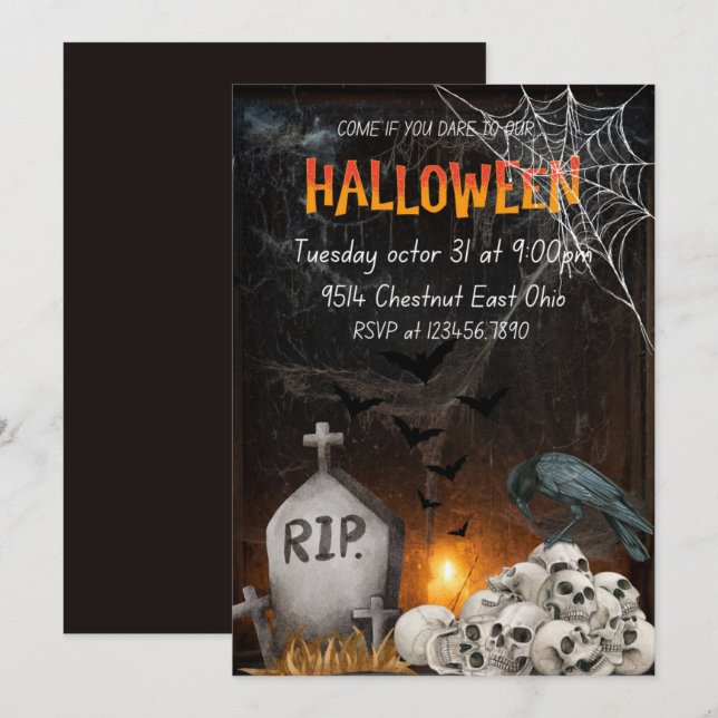 Invitación a la fiesta de Halloween, invitación es (Anverso / Reverso)
