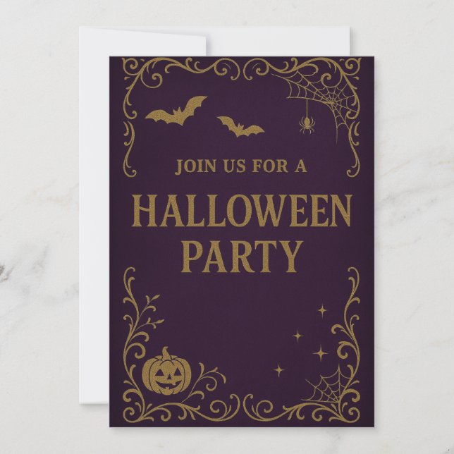 Invitación a la fiesta de Halloween | Morado gótic (Anverso)