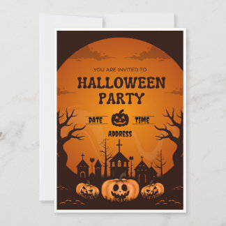 Invitación a la fiesta de Halloween naranja y negr