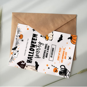 Invitación a la fiesta de Halloween naranja y negr