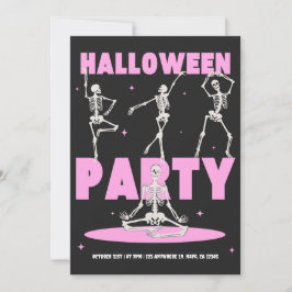 Invitación a la fiesta de Halloween Negra y Rosa