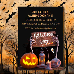 Invitación a la fiesta de Halloween Negro con mano
