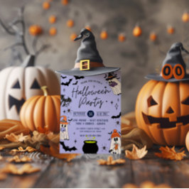 Invitación a la fiesta de Halloween negro y morado