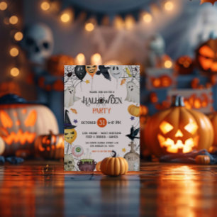 Invitación a la fiesta de Halloween negro y naranj
